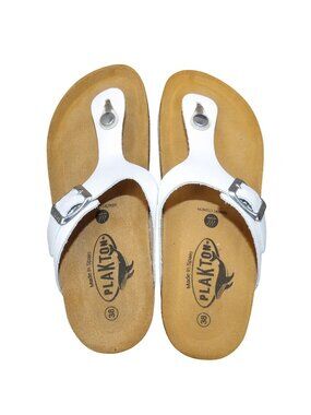 Plakton Women's White Memory Cushion Sandals  Cork Sole Size 7 EU 38